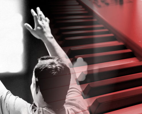Acts 247 UK Worship Night Banner Image with nord piano and hands lifted blended together for 2026 events