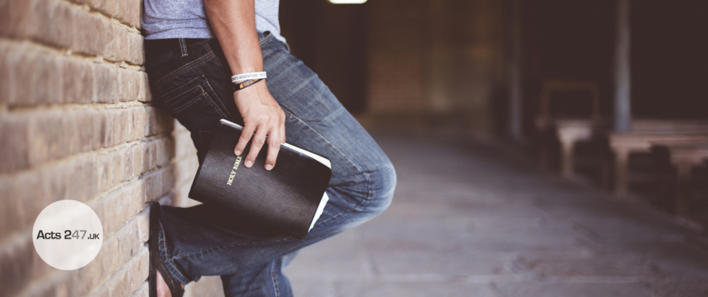 Acts 247 UK Worship Night Banner Image with wall pose holding bible for Q2 2026 events